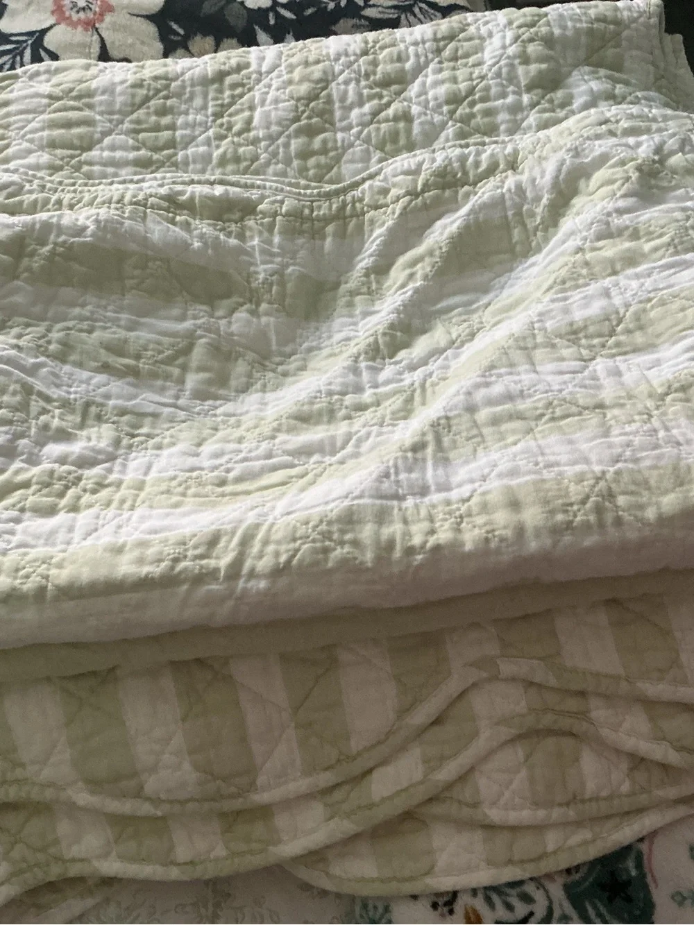 Laura Ashley Pale Green and White Quilted Throw with shams